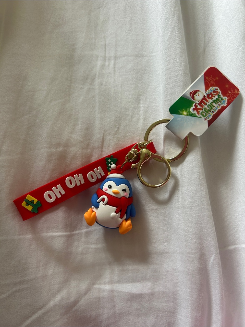 Christmas Penguin Keychain with Red Strap